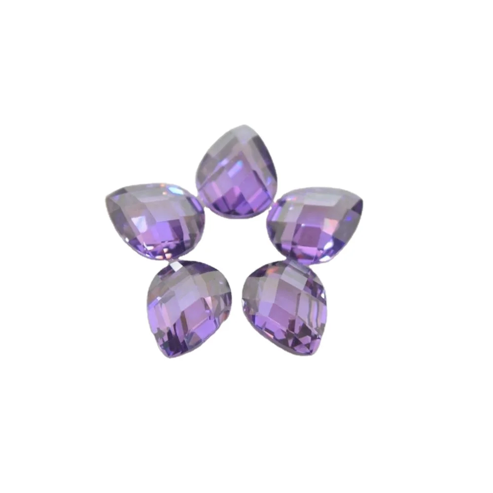 Amethyst Pear Double Checkerboard Cubic Zircon Stone