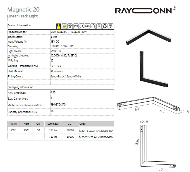 Retail Shop for 48v 18w Magnetic Led Track Line Light Straight Corner Light 48V Ra90 Dali Track Rail System