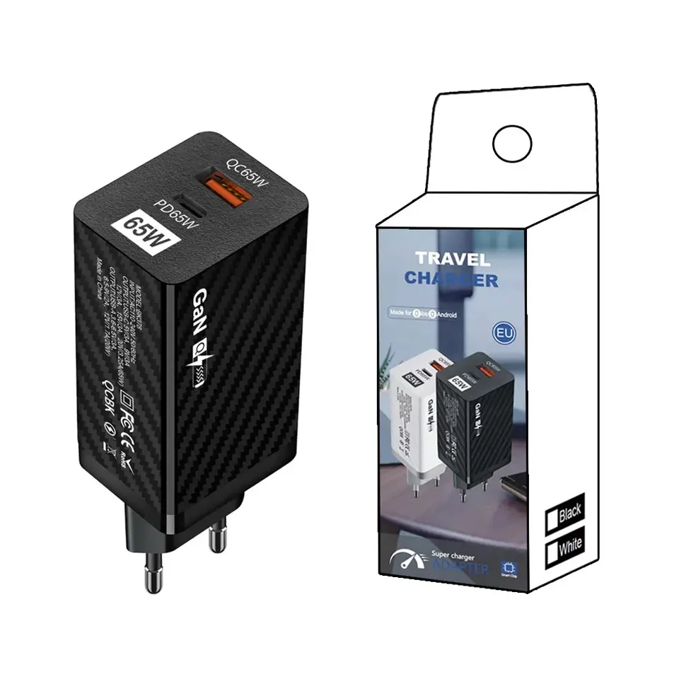 2022 Drop shipping private label customization OEM support EU US standard QC3.0 fast charging PD 65W GAN wall charger adapter