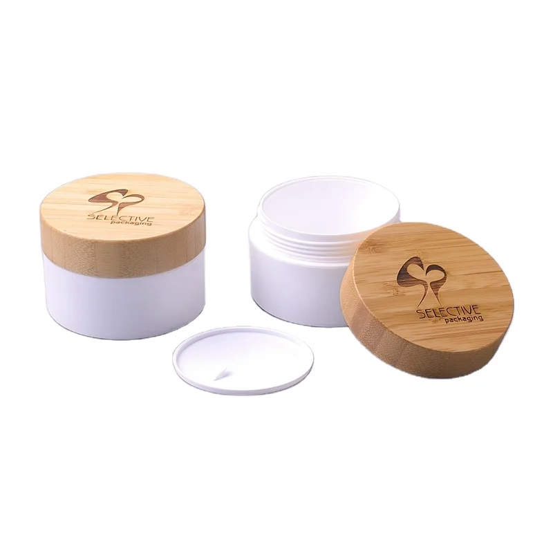 hemp plastic bottles white plastic pp  jar with bamboo  lid