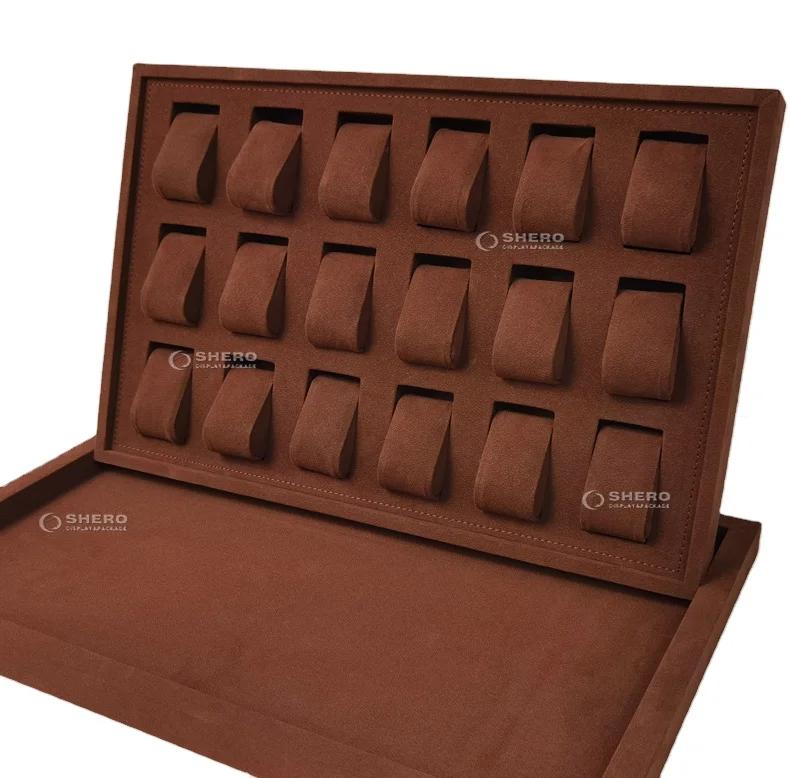 Shero   High Quality Microfiber Leather Watch Tray Organizer Storage Custom Blue Velvet Stackable Watch Tray
