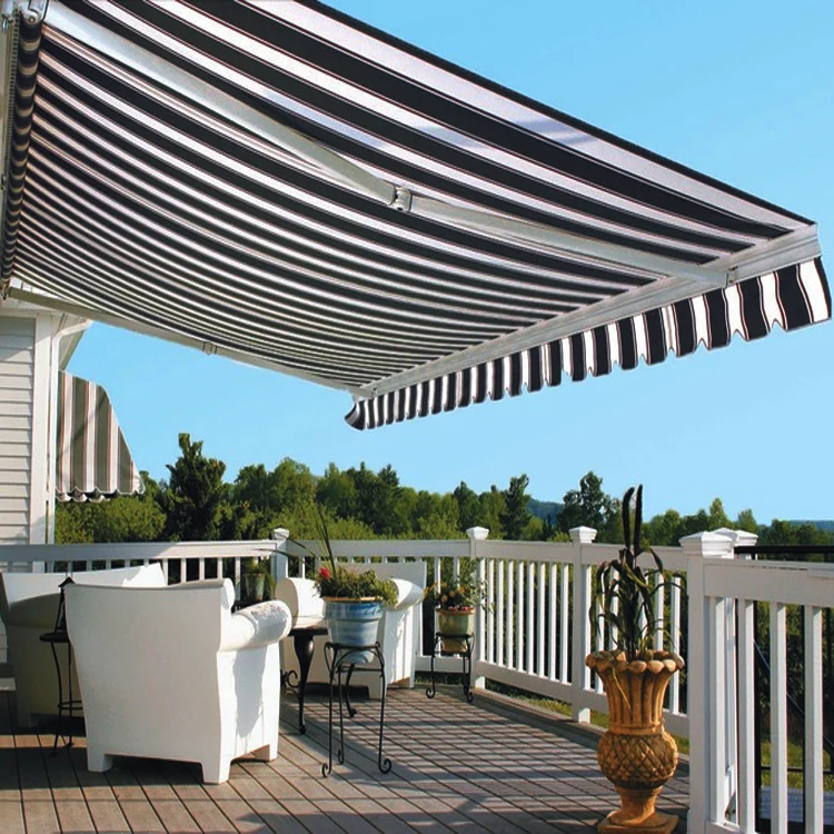 Retractable outdoor waterproof  metal roof awning with awning hand crank