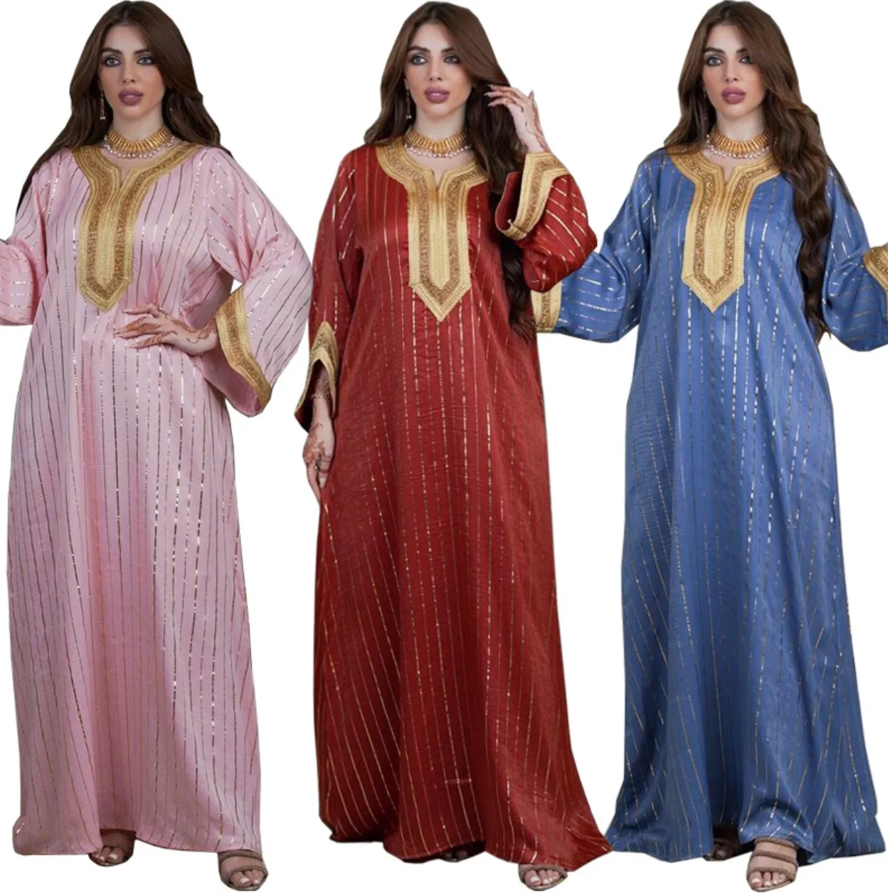 New arrival Islamic clothing Muslim Indonesia Southeast Asia Arabic lady gold blocking hot drilling women abaya dress