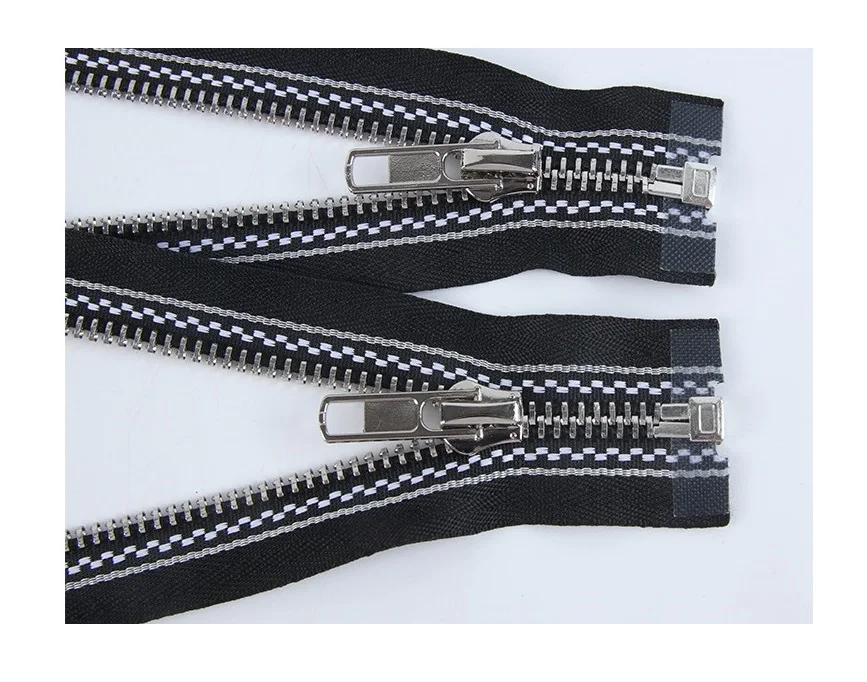 No. 5 white gold open zipper with special stripe with black background and white dots  zipper