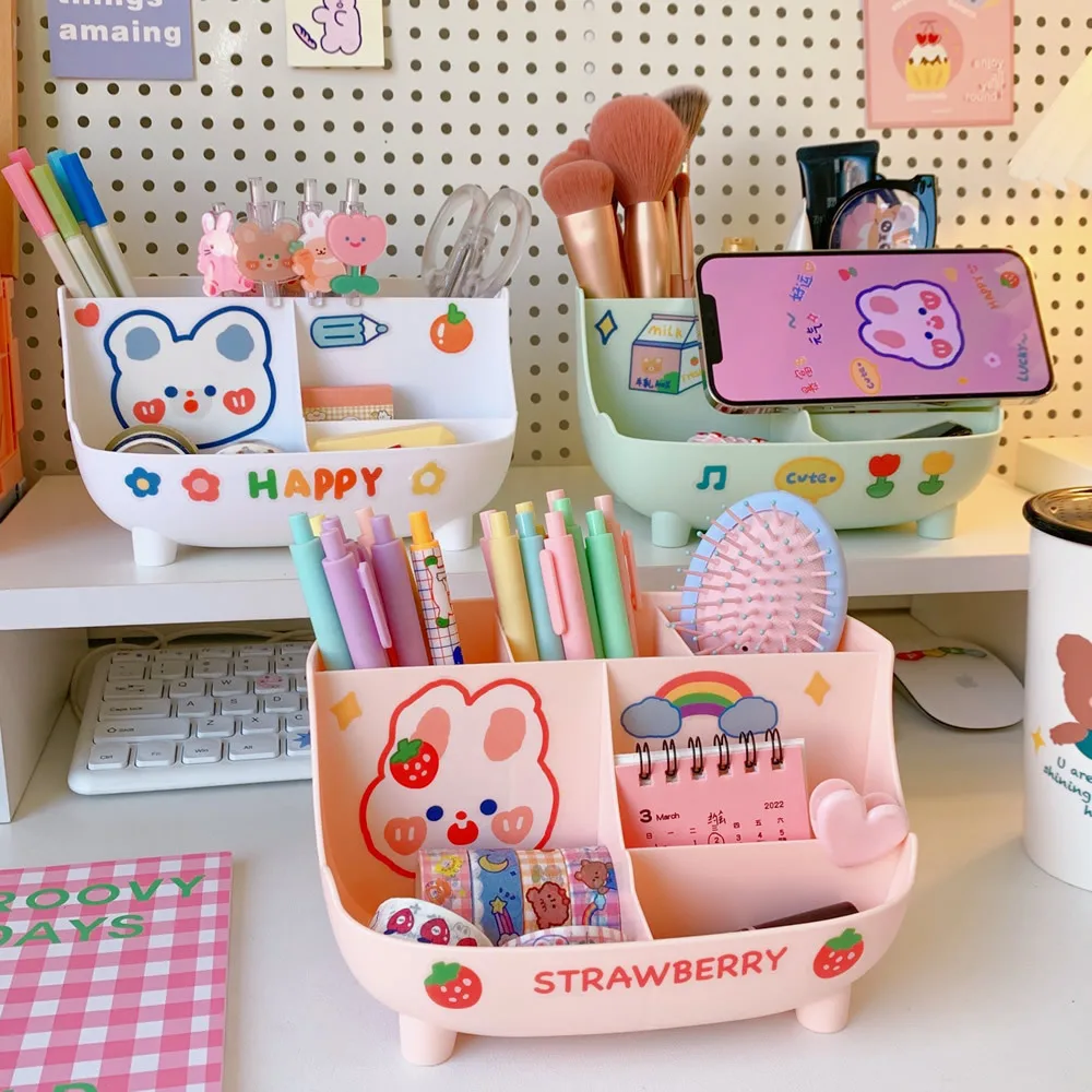 Creative Multi-color Desk Stationery Divider Pen Holder Comes With Cute Stickers