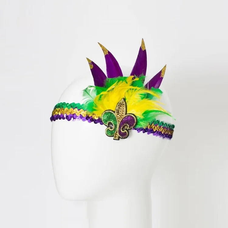 Purple Gold Green Throws Feather Sequin Accessories Designer Headbands Mardi Gras