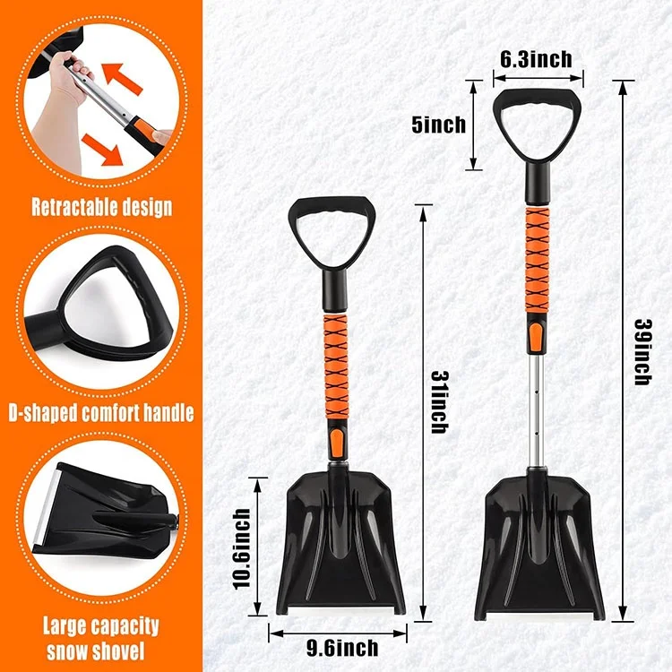 4 in 1 Ice Scraper for Car Windshield Extendable Snow Shovel Brush with Foam Handle Cleaning Brush for Car SUV Truck