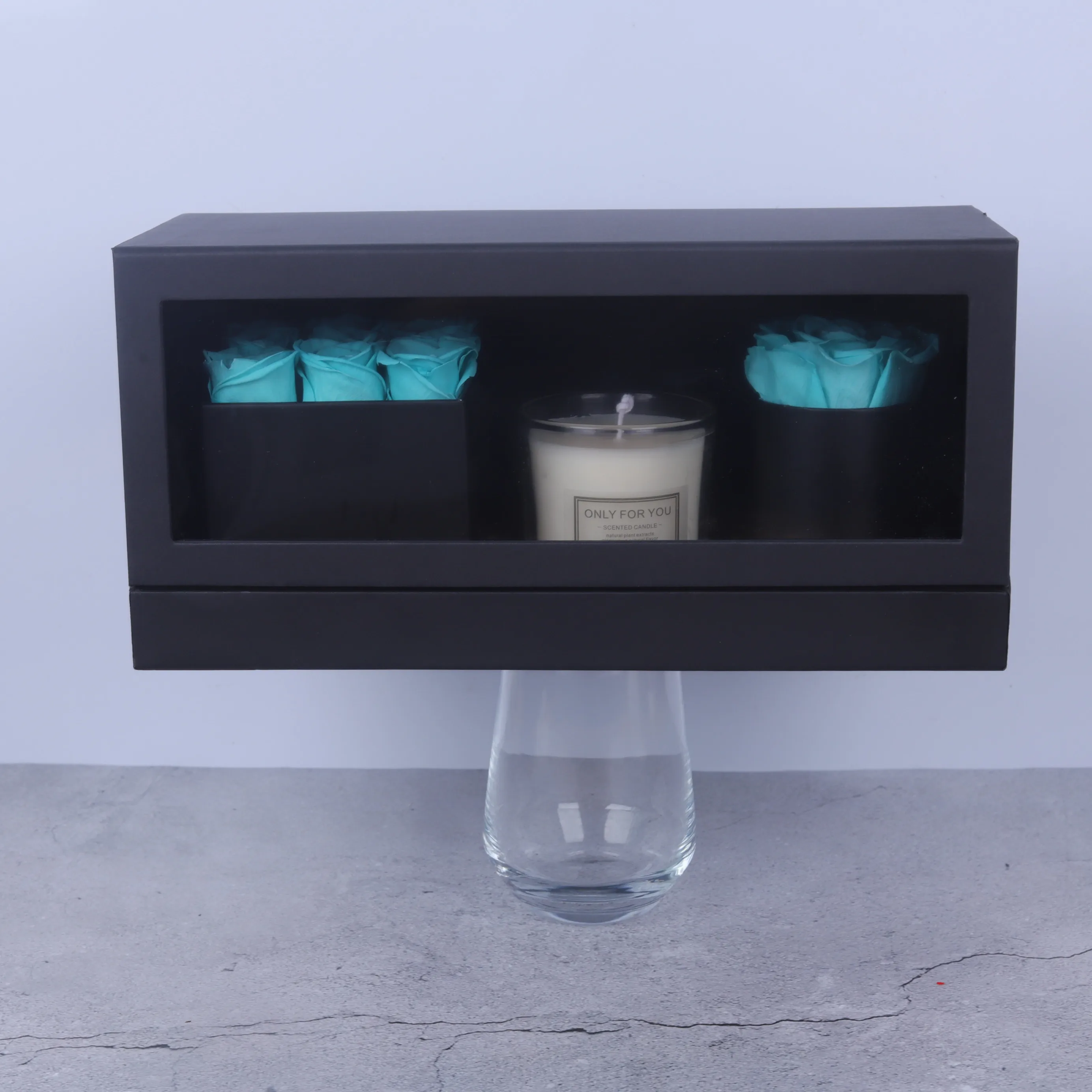 Hot selling high quality decoration flower luxury eternal flower scented candles preserved roses in high end gift box
