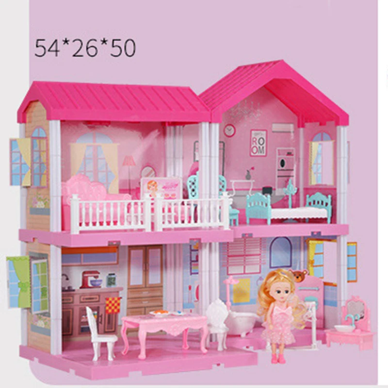 
2021New 2 floors doll house and high quality house toys for kids play house inside 