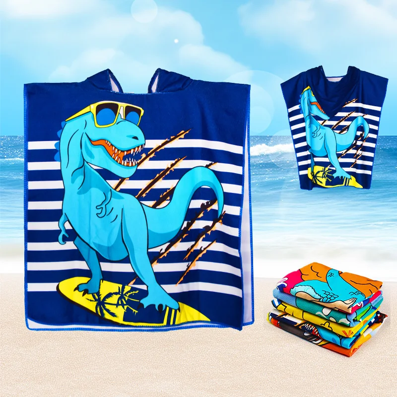 wholesale custom microfiber kids hooded poncho 60*120cm beach towel baby kids towel with hood