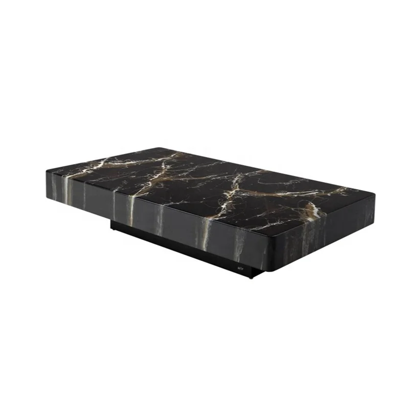 Italian luxurious simple style office black natural marble top center coffee tea table