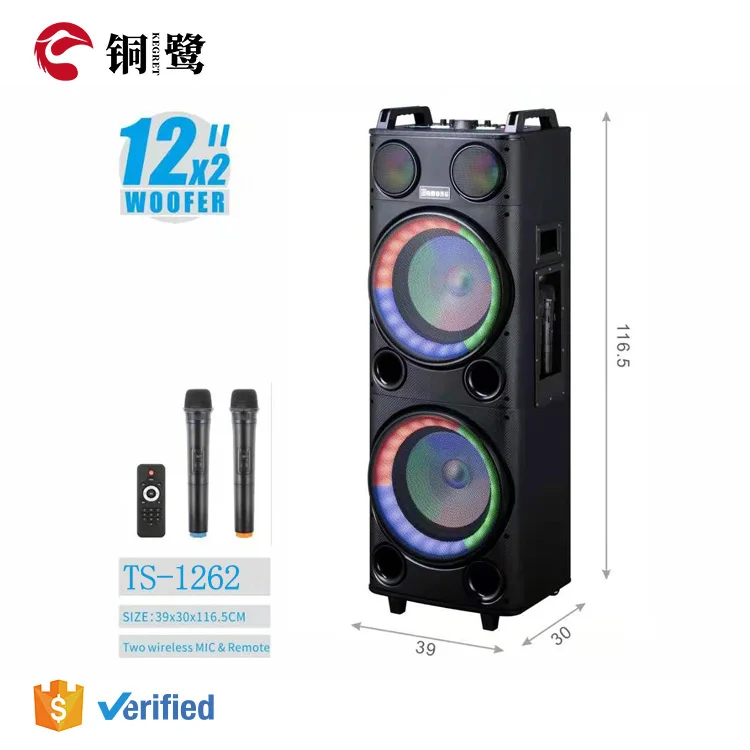 KEGRET 12 inch Usb Fm Radio Mp3 Microphone Karaoke Battery Portable Home Round Black Plastic Trolley Speaker