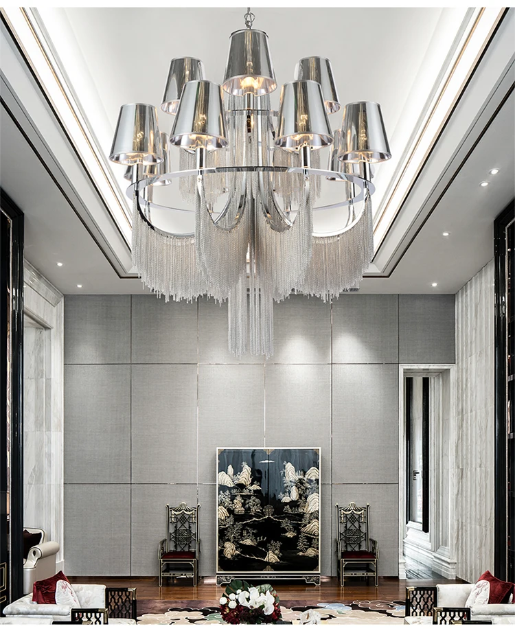 Silver Hanging Chandelier Dining Living Room Decorative Ceiling Pendant Lights Circle Rings Luxury Modern Led Chandeliers