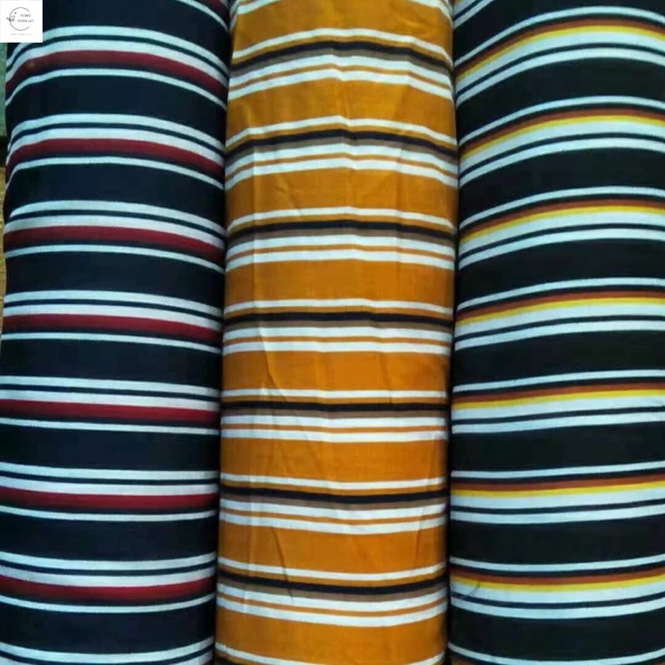 Hot selling cheap rayon print stripe fabric stock fabric 100%polyester fabric from shaoxing
