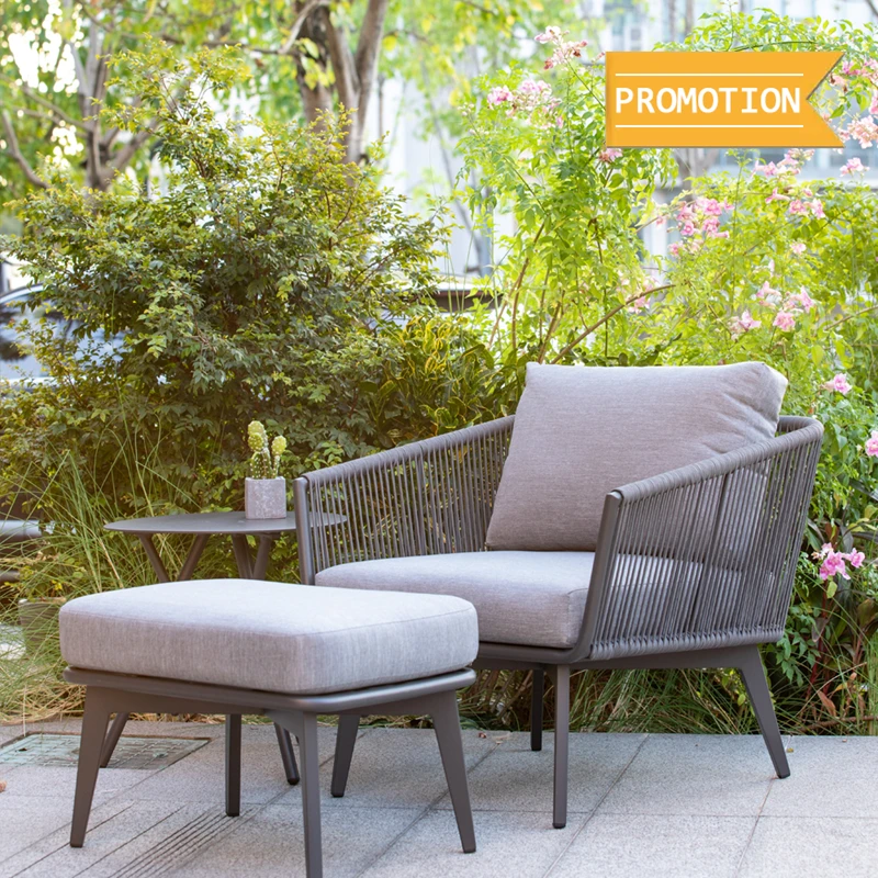 Modern Grey Metal Steel Backyard Furniture Rope Garden Single Sofa Patio Furniture Wicker Outdoor Furniture