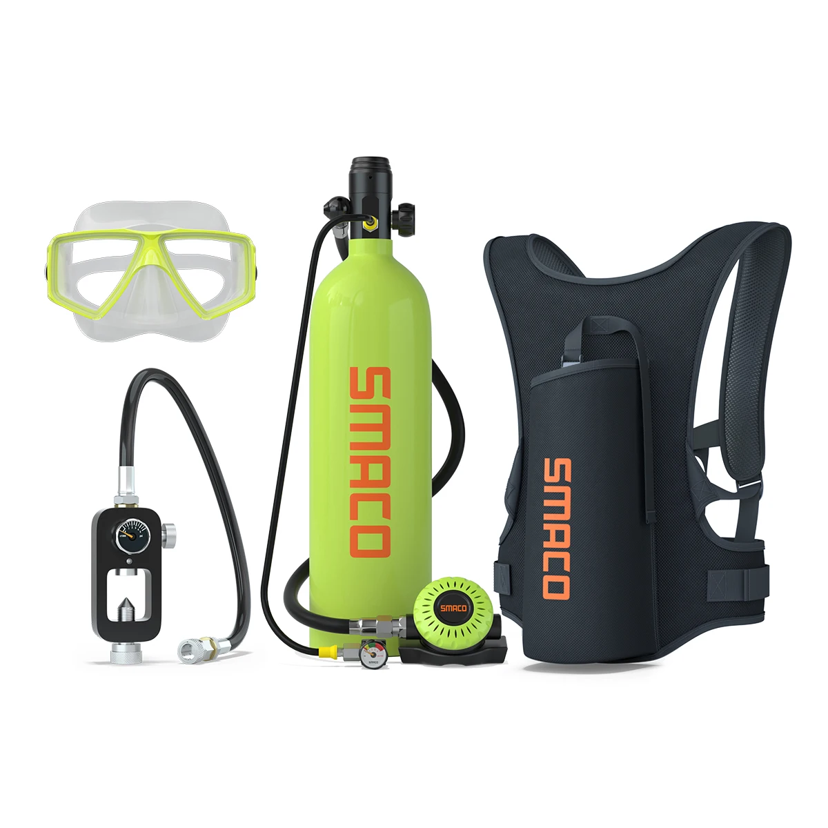 SMACO 2L Scuba Diving Cylinder high volume Tank Set up to 25 minutes dive underwater breathing diving equipment