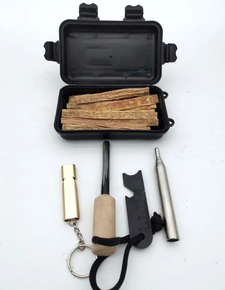 Outdoor Emergency Camping Fatwood Fire Starter Survival Kit with Pocket Bellow Whistle