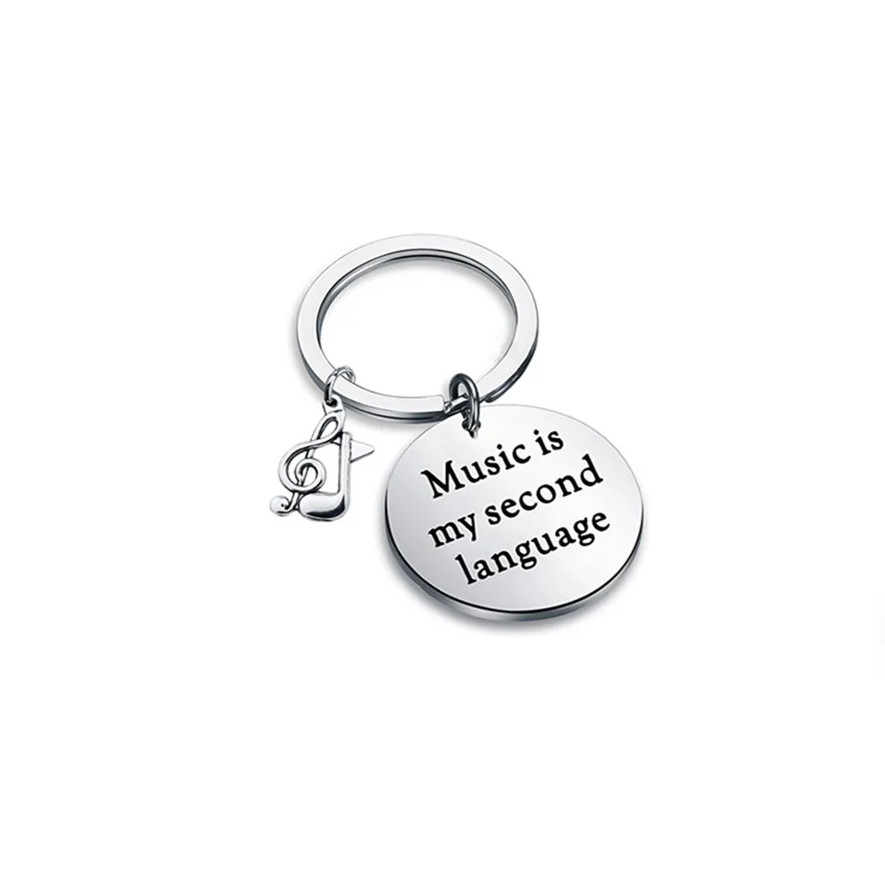Wholesale Stock Music Fan Lover Gift Musician Jewelry Custom Design Letter Music Is My Second Language Note Keychain