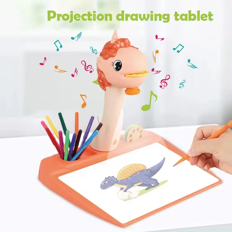 2 IN 1 Multifunctional Music Smart Drawing Projector Table Projection Painting Educational Toys for Kids