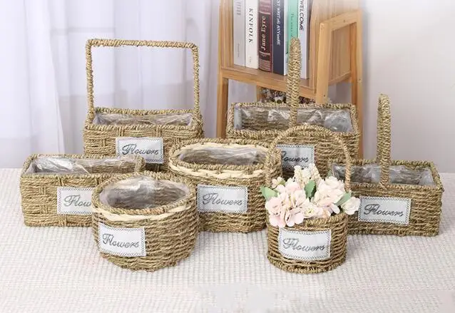 Hot Sale Round Shape Hanging Flower Metal Wire Grass Baskets For Home Decoration Gift Hamper Gift Basket