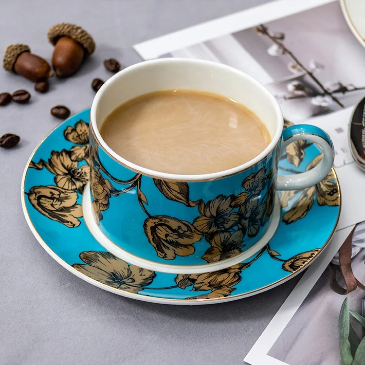 ceramic bright colored decal bone china tableware chinaware catering cafes dinnerware rustic crockery cappuccino cup and saucer