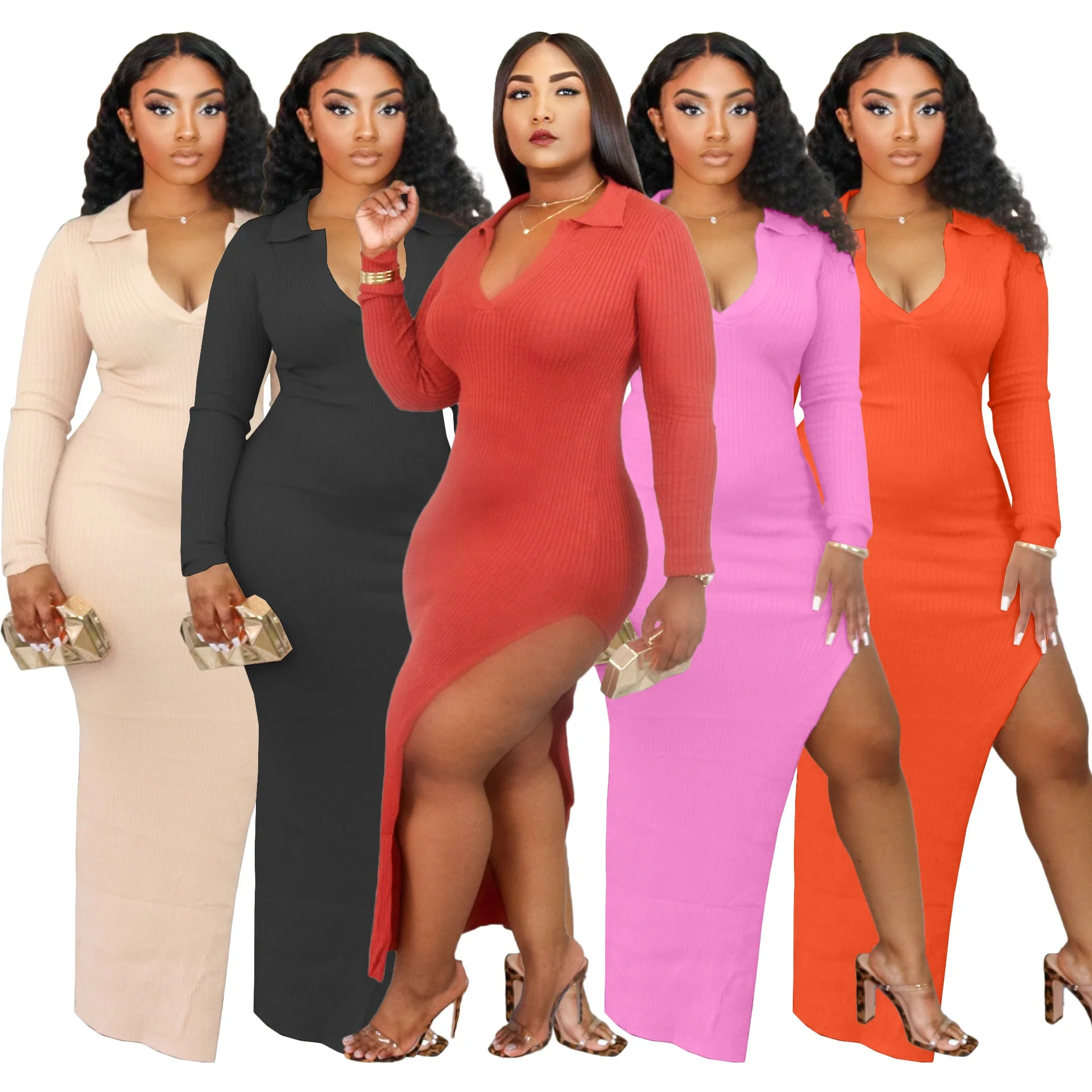 Women Bodycon Dress Plus Size Clothing Sexy Long Sleeve Elegant Winter Knitted Dresses Clothing