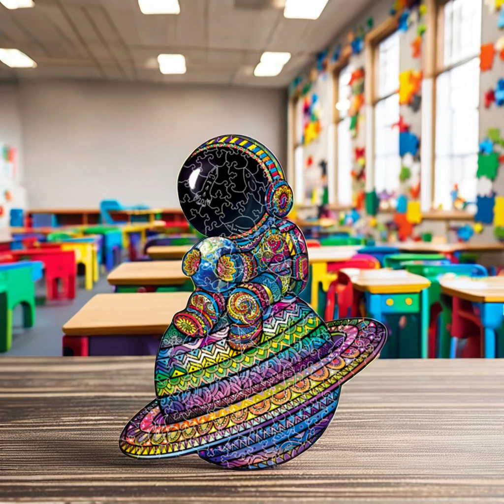 2025 Colorful Animal Wooden 3d Puzzle Educational Diy Cartoon Kids Game Spaceman Puzzle With Plastic Logo For Boys And Girls