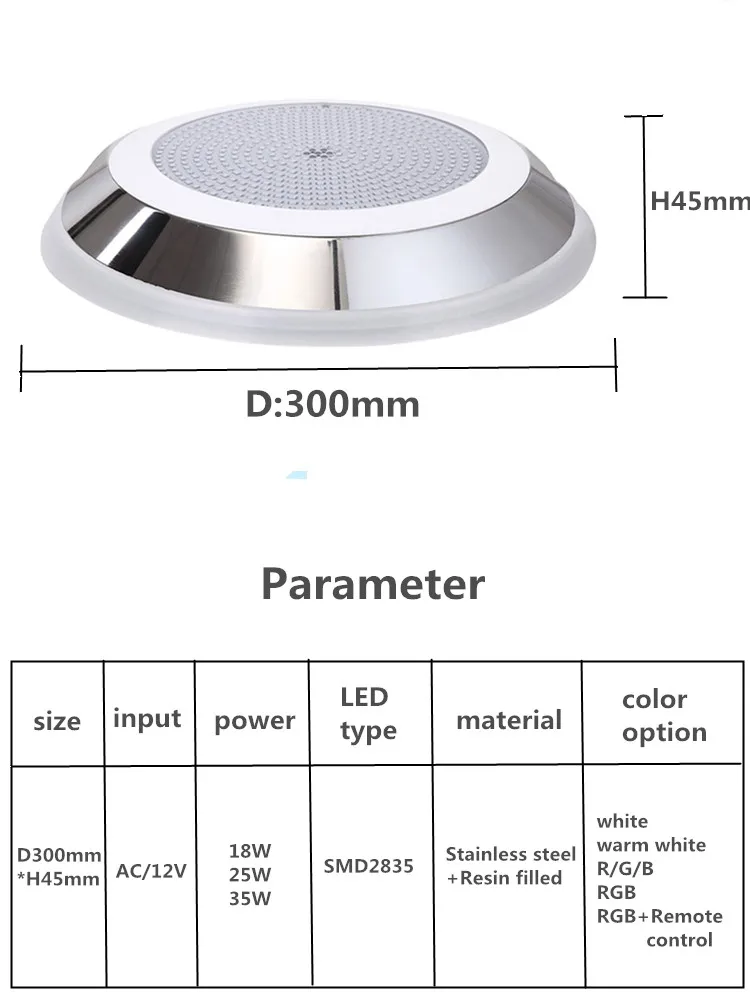 12 Volt Blue/RGB Stainless Steel Waterproof Ip68 Pool Lamp Rgb Submersible Swimming Pool Lights Led Underwater