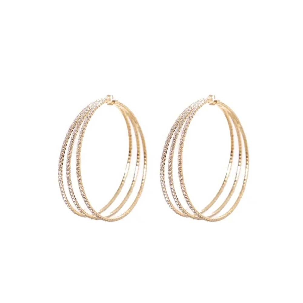Party Gold Earings Luxury  Classic Jewelry Full Rhinestone Crystal  Big Hoop Earring Shiny Circle Round Hoop Earrings Women
