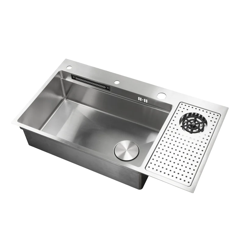 Multi-function 304 Stainless Steel Single Bowl Kitchen Sink With Faucet Panel Modern Waterfall Rainfall Cup washer Kitchen Sink