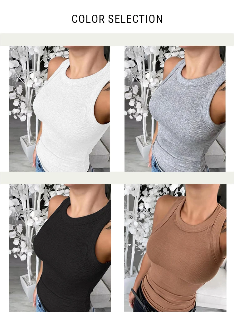 tiktok solid color knit vest slim fit sleeveless blouse women tank top