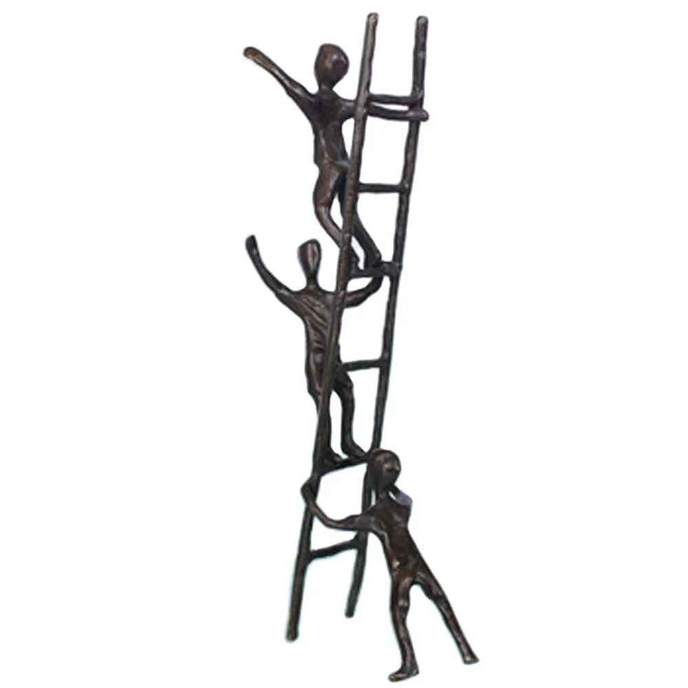 Factory Wholesale Abstract Antique Bronze Casting Children on Ladder Statue for Interior Desk Decoration