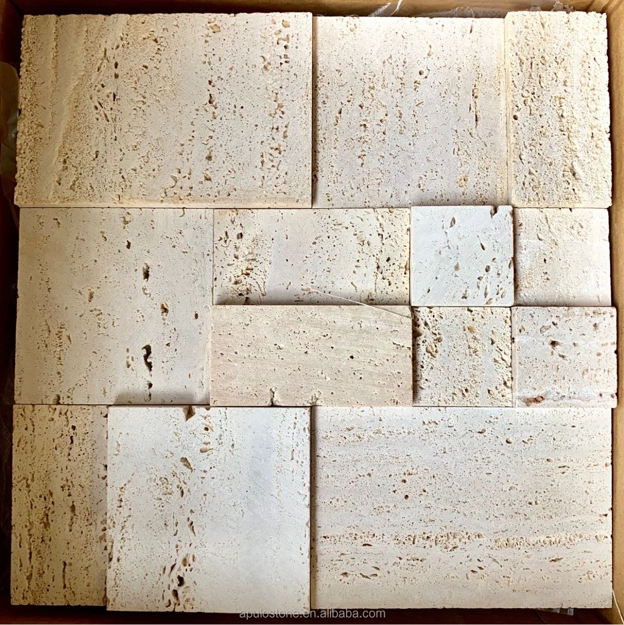 Apulo New Arrival 3D Art Natural Stone Travertine mosaic Cheap Cultural Wall Mosaic Tiles Interior Decorative