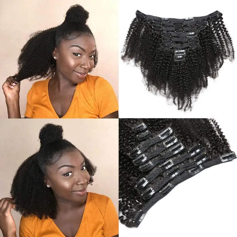 4A Afro Kinky Curly Clip In Hair Extensions for Black Women Cuticle Aligned Raw Virgin Brazilian Remy