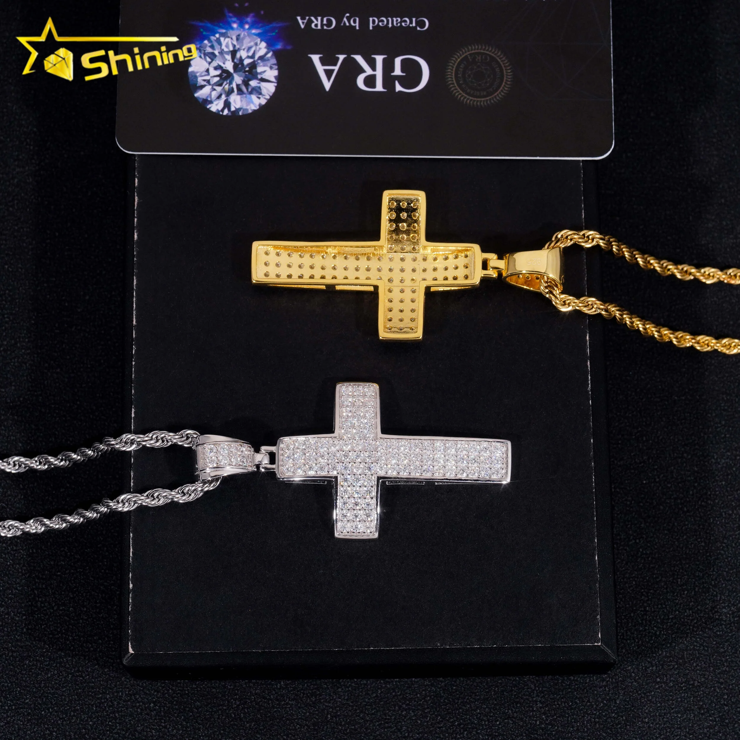 hip Hop Jewelry 925 Sterling Silver Pass Diamond Tester Iced Out Cross Moissanite Pendants
