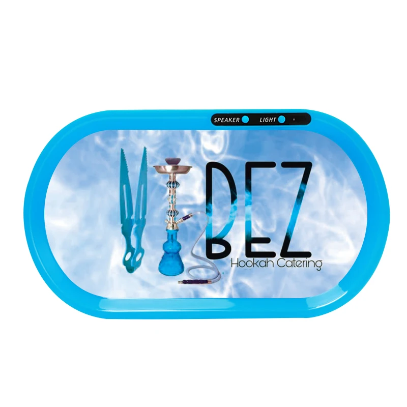 2021 Promotional music play LED lighting tobacco servicing rolling tray weed custom logo herb trays for smoking