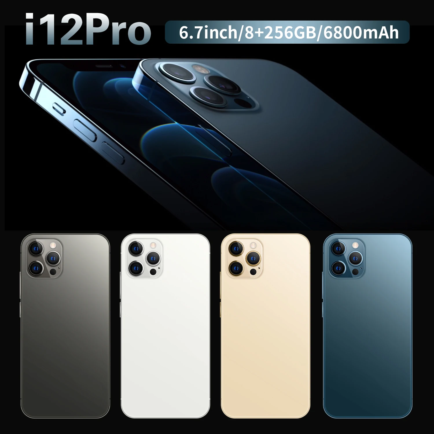 PHONE12 PRO MAX 8GB+256GB 16MP+32MP 6.7 Inch I12 PRO 4G Mobile Smartphone With Sim Card Big Battery Android Cell Phone