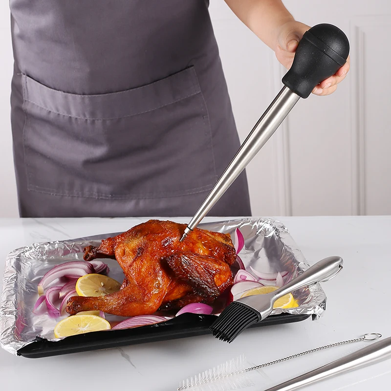 Professional Turkey Baster with Cleaning Brush and Marinade Tools, Stainless Steel Turkey Baster