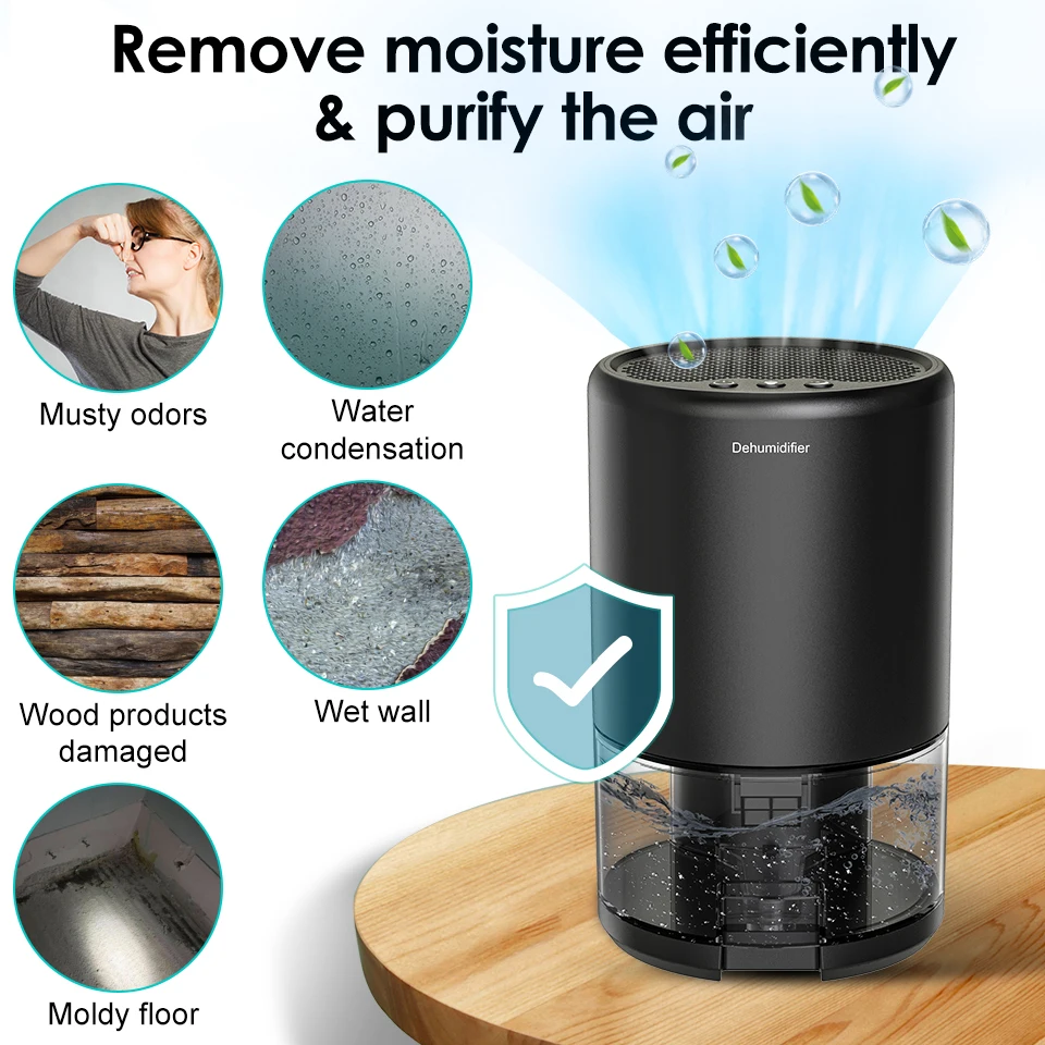 Dehumidifier for Home Small Dehumidifier for Bedroom Portable Small Dehumidifier with 7 Color Lights Quiet Sleep Mode