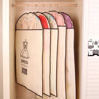 Home Travel Dust Cover Foldable Dress Clothes Suit Cover Protector Shopping Garment Storage Bag with PVC window