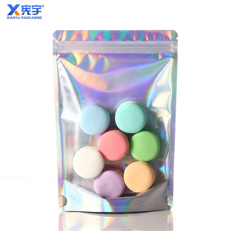 Customized 3.5g 7g 14g Holographic Zipper Standing Bag Can Be Sealed For Packaging Flower Tea Cocoa Powder Flour Candy