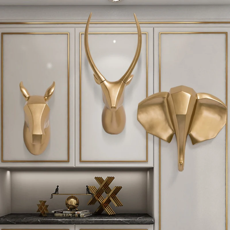 Custom home crafts 3D geometry gold resin horse head sculpture for wall decoration