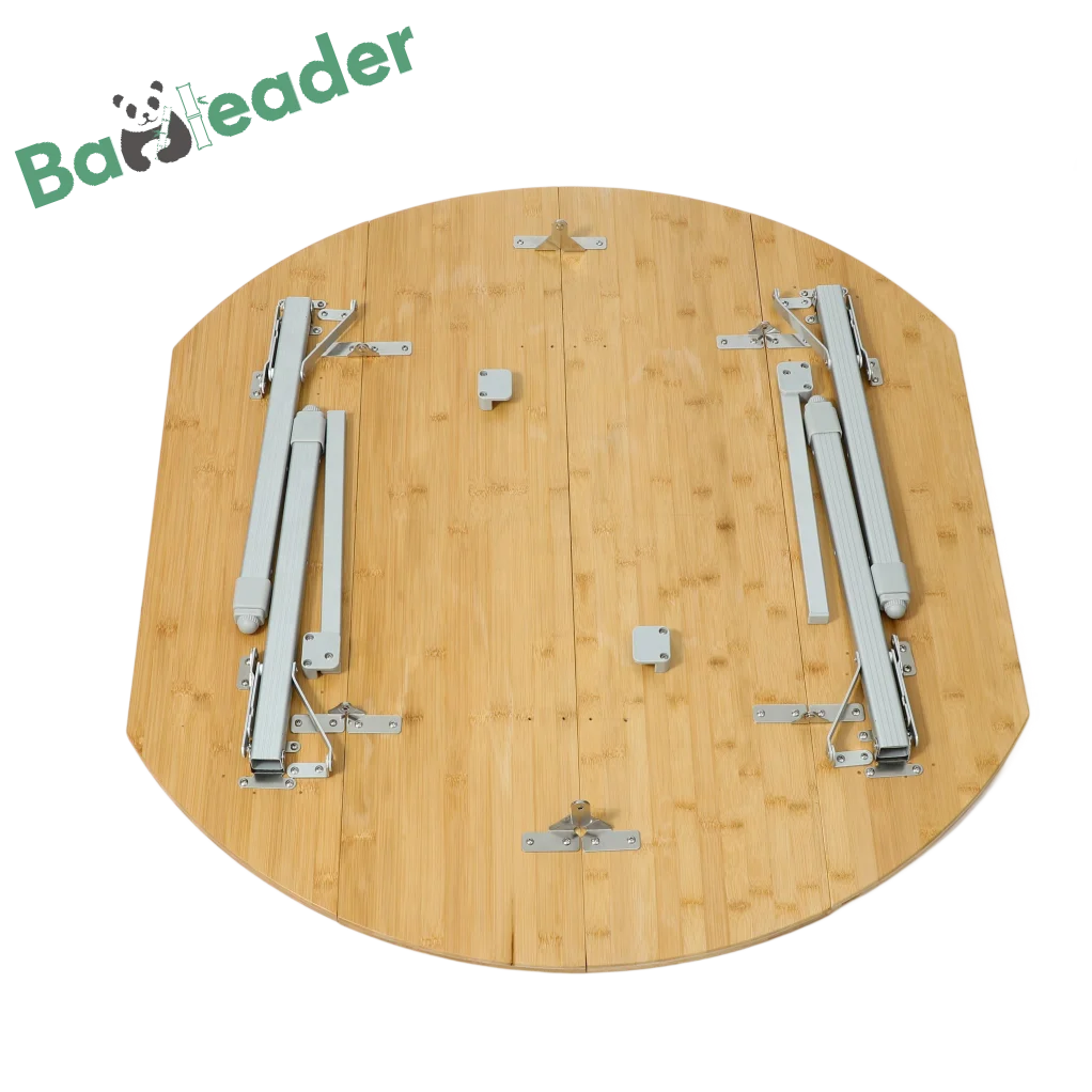 4-Fold Portable Bamboo Wood Camp Table Adjustable Height Bamboo Foldable Table with Aluminum Leg for Indoor Outdoor Activities
