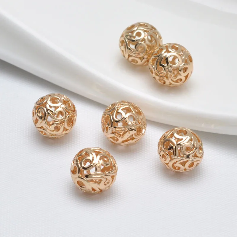 DIY Hollow Out Spacer Beads 18K Gold Color Crystal Round Metal Ball Spacer Beads For Jewelry Making Diy Bracelet