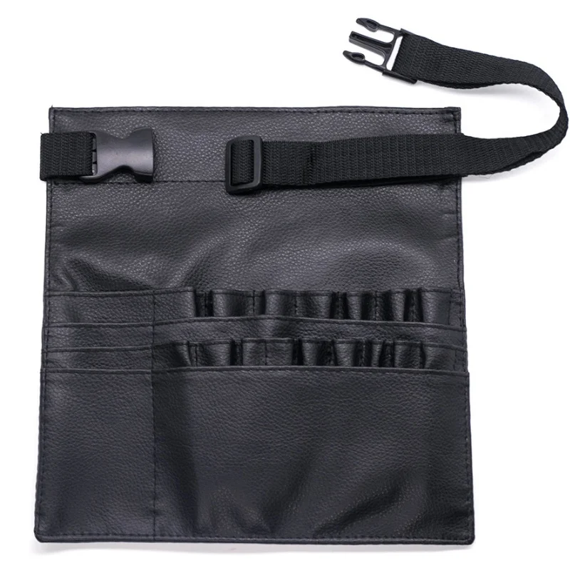 Professional Portable Brushes Organizer with Artist Belt Black PU Leather Makeup Cosmetic Brush Holder Bag