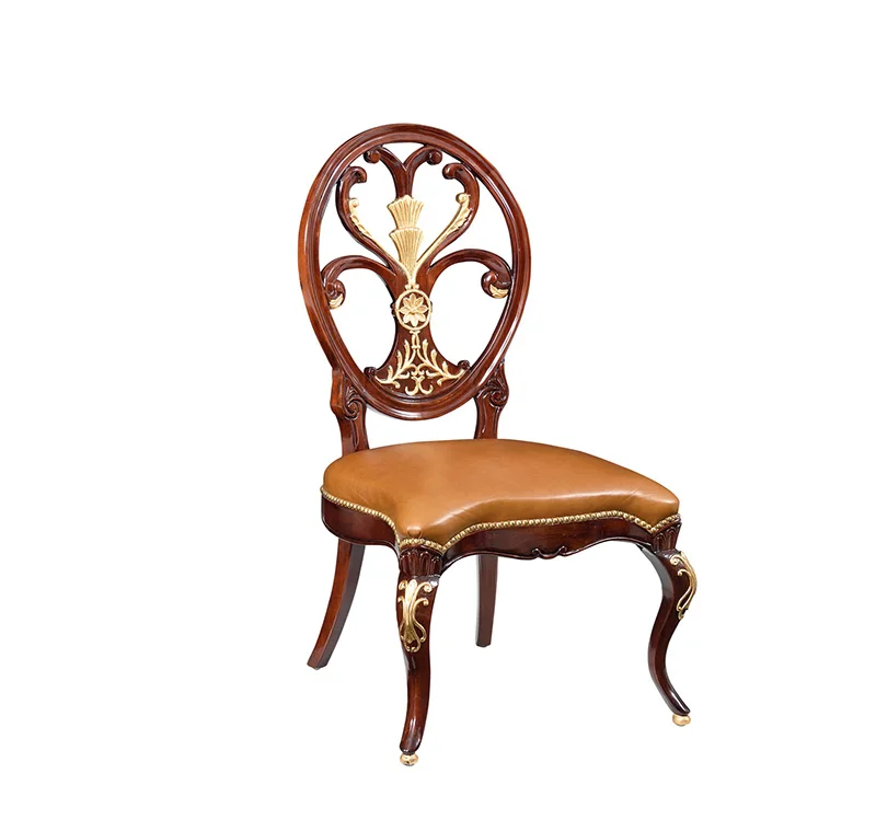 Classic hand carved wood back Leather cushion Dining Chair