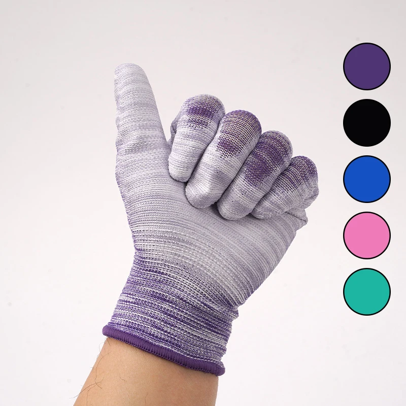 13 needle knitted stripe coated palm gloves PU coated palm protective gloves anti-wear anti-static labor gloves