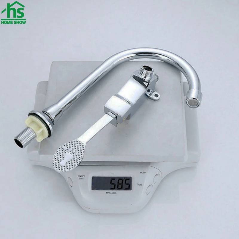 Polished Chrome Foot Control Faucet for Basin Brass Material  Water Tap Sink Faucet Foot Operated Basin Faucet