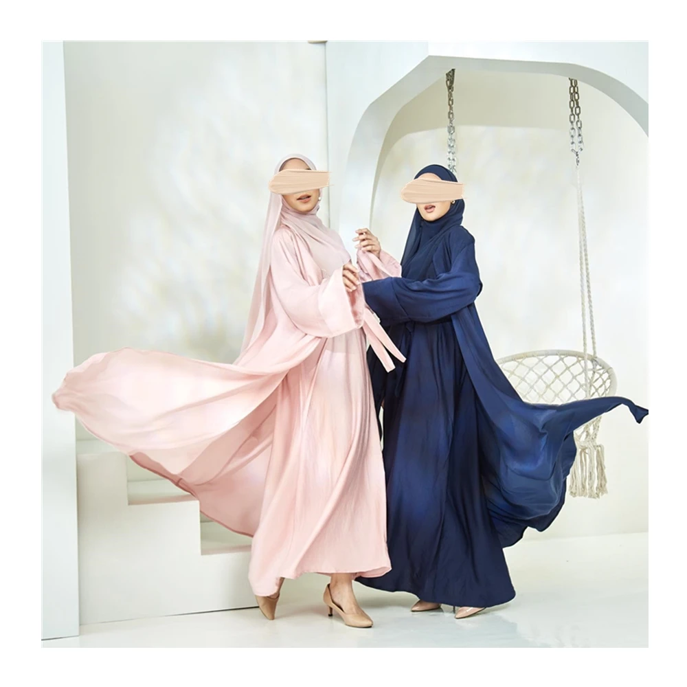 SIPO Eid Al-Fitr Baju Mala Gaun Bertali Pinggang Polos Muslim Abaya Islamic Moden Jubah Modest Wear Feminine Evening Dress Dubai