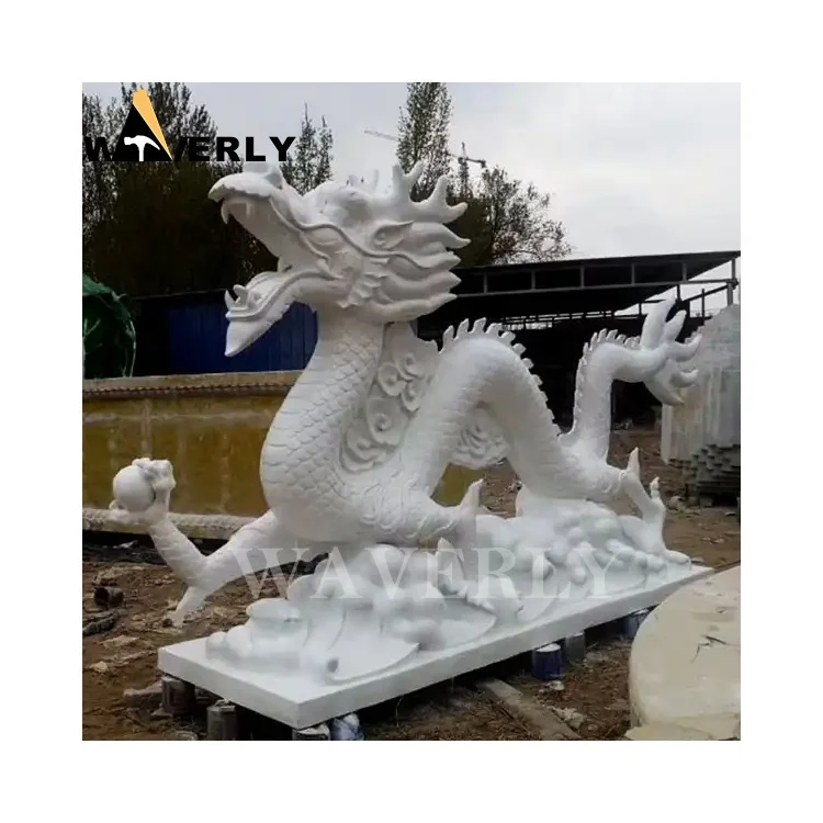 Garden Oversized White Marble Chinese Dragon Statues Stone Large Chinese Fengshui Dragon Sculpture Outdoor